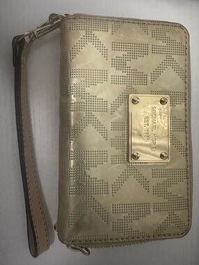 Michael Kors Metallic Gold Perforated Wristlet